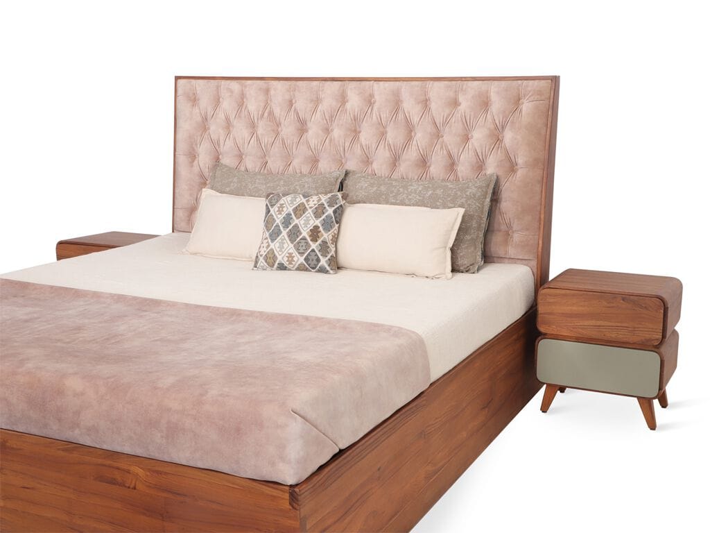 Двуспальная кровать из тикового дерева с капитонным изголовьем Alankaram KORYTO ARCH-00038590 - Вид №3