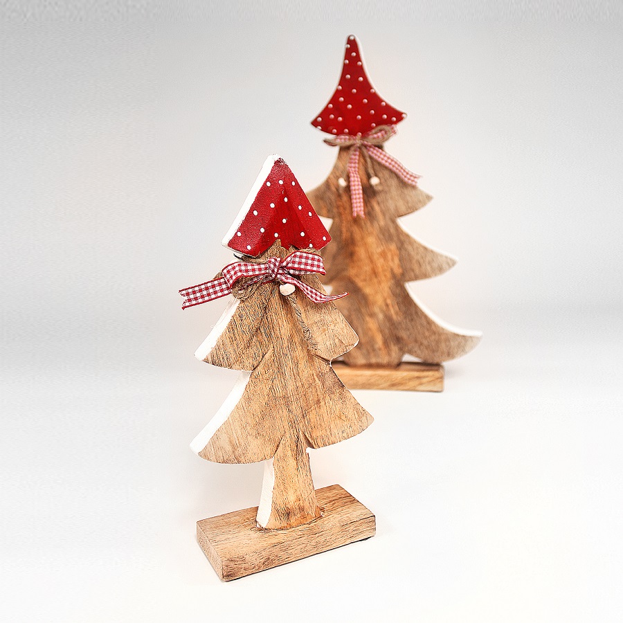 Украшение новогоднее "Ель деревянная красная в горошек" Love tree, 28х12х6 см ENJOYME  253091 Бежевый;красный;разноцветный  - Вид №6