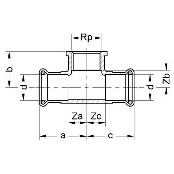 181302812 SANHA 8130G пресс-фитинг, бронза, тройник ВПр-ВР-ВПр 28x1/2x28 мм  - Вид №1