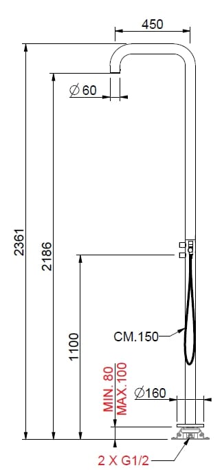 Напольная душевая колонна из нержавеющей стали с душем и ручным душем BEAMTECH FONTE CLNT500 ARCH-00074912 - Вид №2