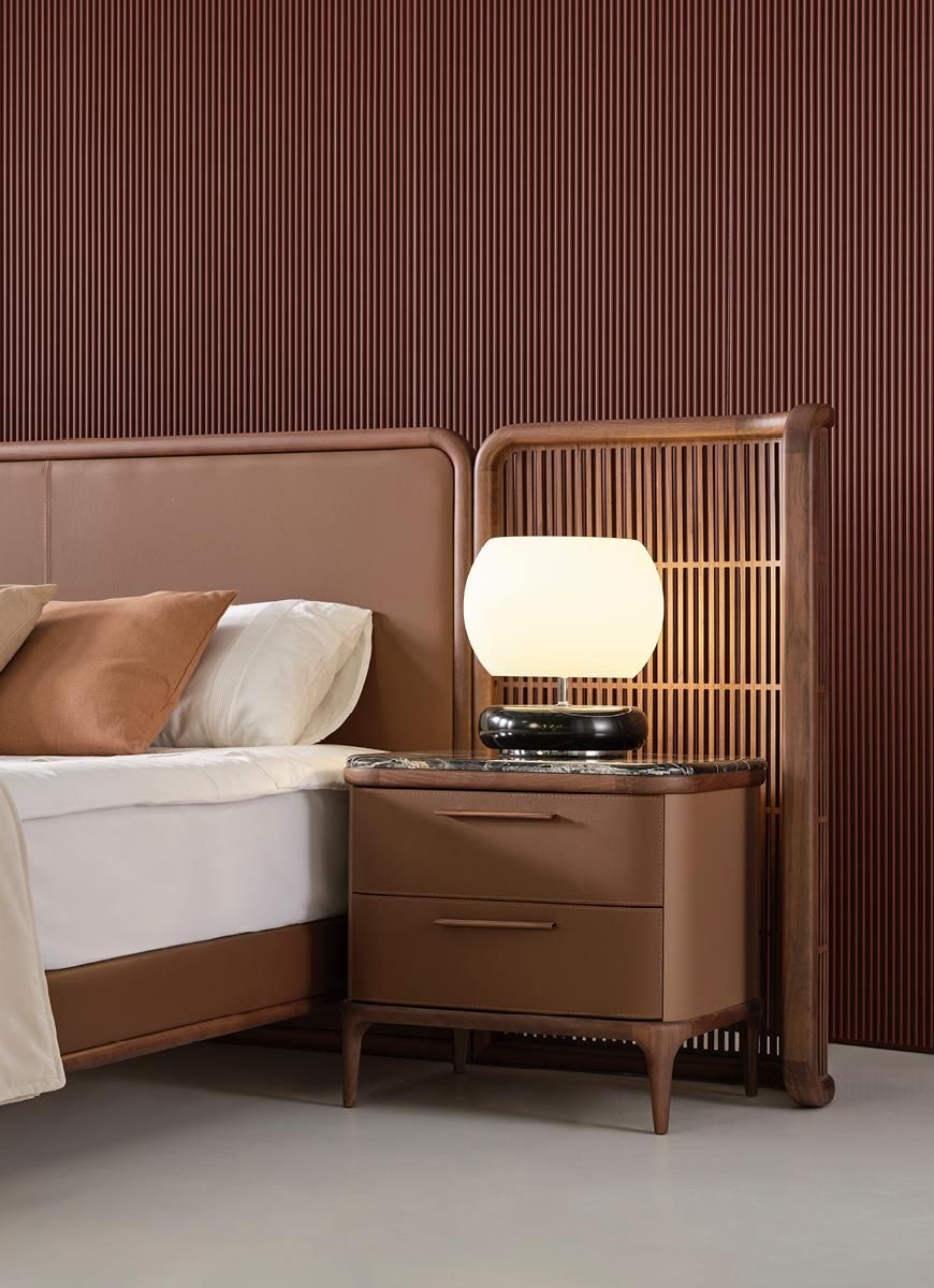 Двуспальная кровать из кожи и дерева Mobi груша ARCH-00039179 - Вид №3