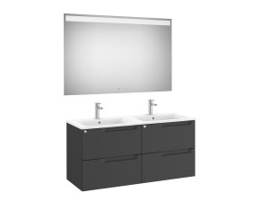 Деревянный подвесной двойной умывальник с зеркалом