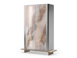 Шкаф из матовой стали и стекла с распашными дверцами