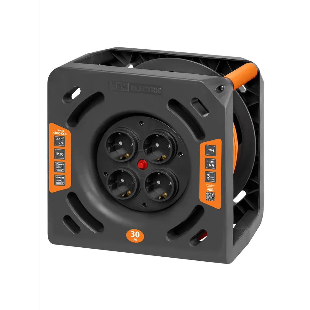 Удлинитель на катушке TDM Electric Люкс 4 розетки с заземлением ПВС 3x1.5 мм 30 м STLM-2027711