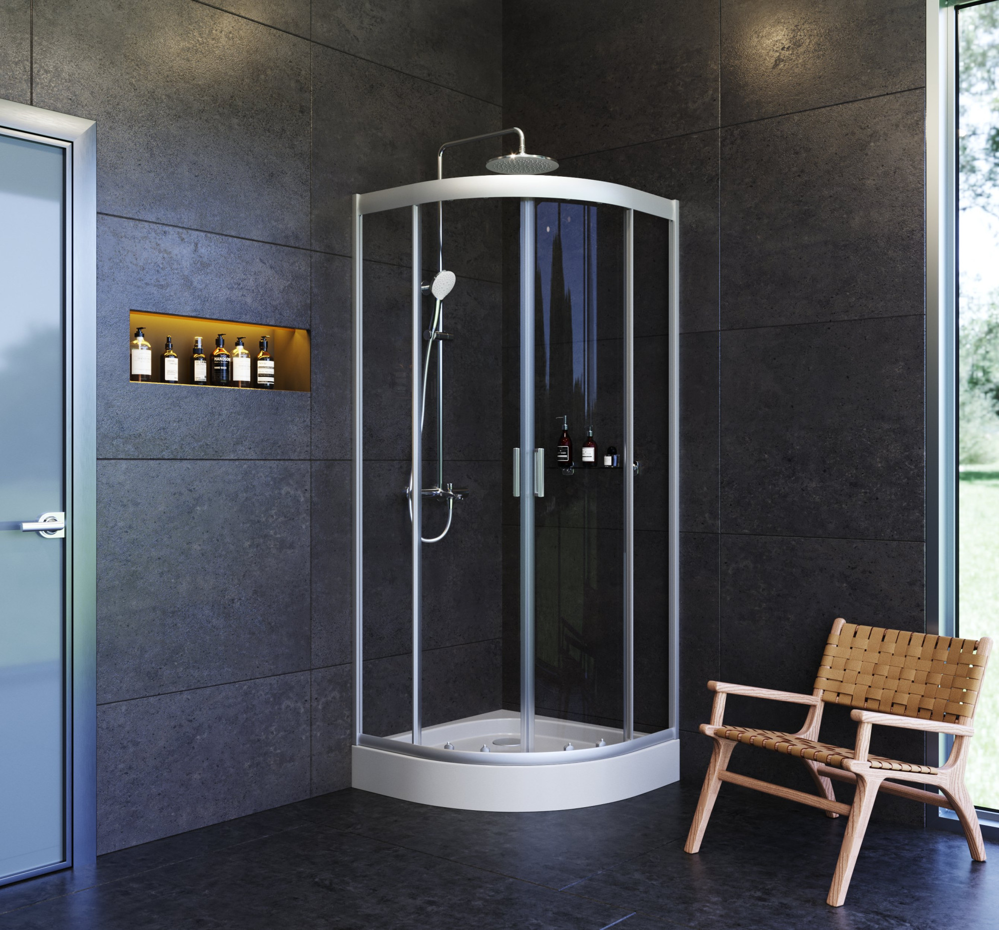 W90G-401-080WT душевое ограждение 80х80 стекло прозрачное профиль матовое серебро без поддона AM.PM Gem