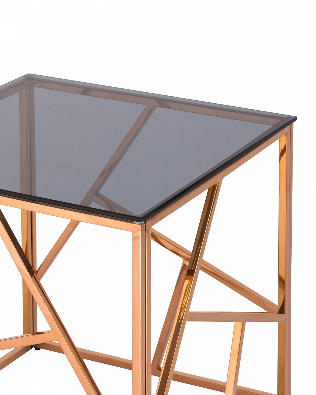 Журнальный столик стеклянный дымчатый с основанием розовое золото 55х55 см "Арт Деко" STOOL GROUP  00-3881902 Золото;розовый  - Вид №2