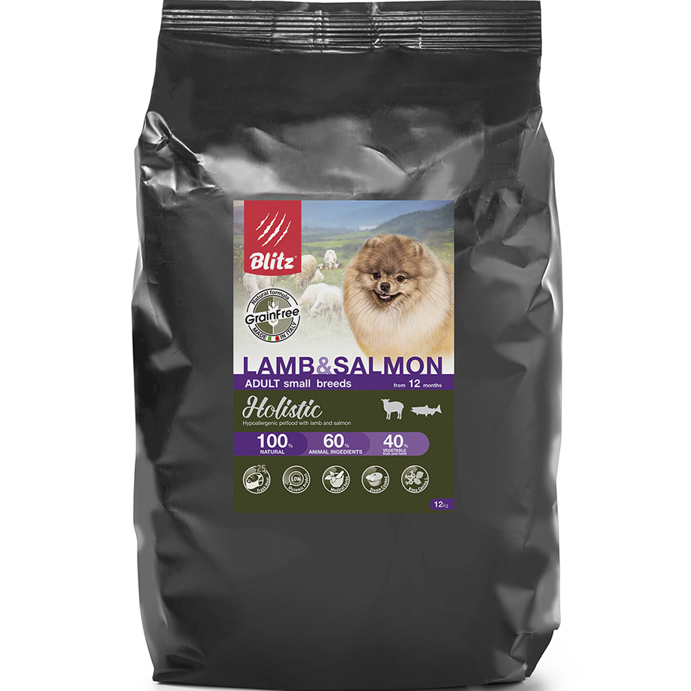 ПР0055614 Корм для собак Holistic беззерновой для мелких пород, ягненок, лосось сух. 12кг Blitz 