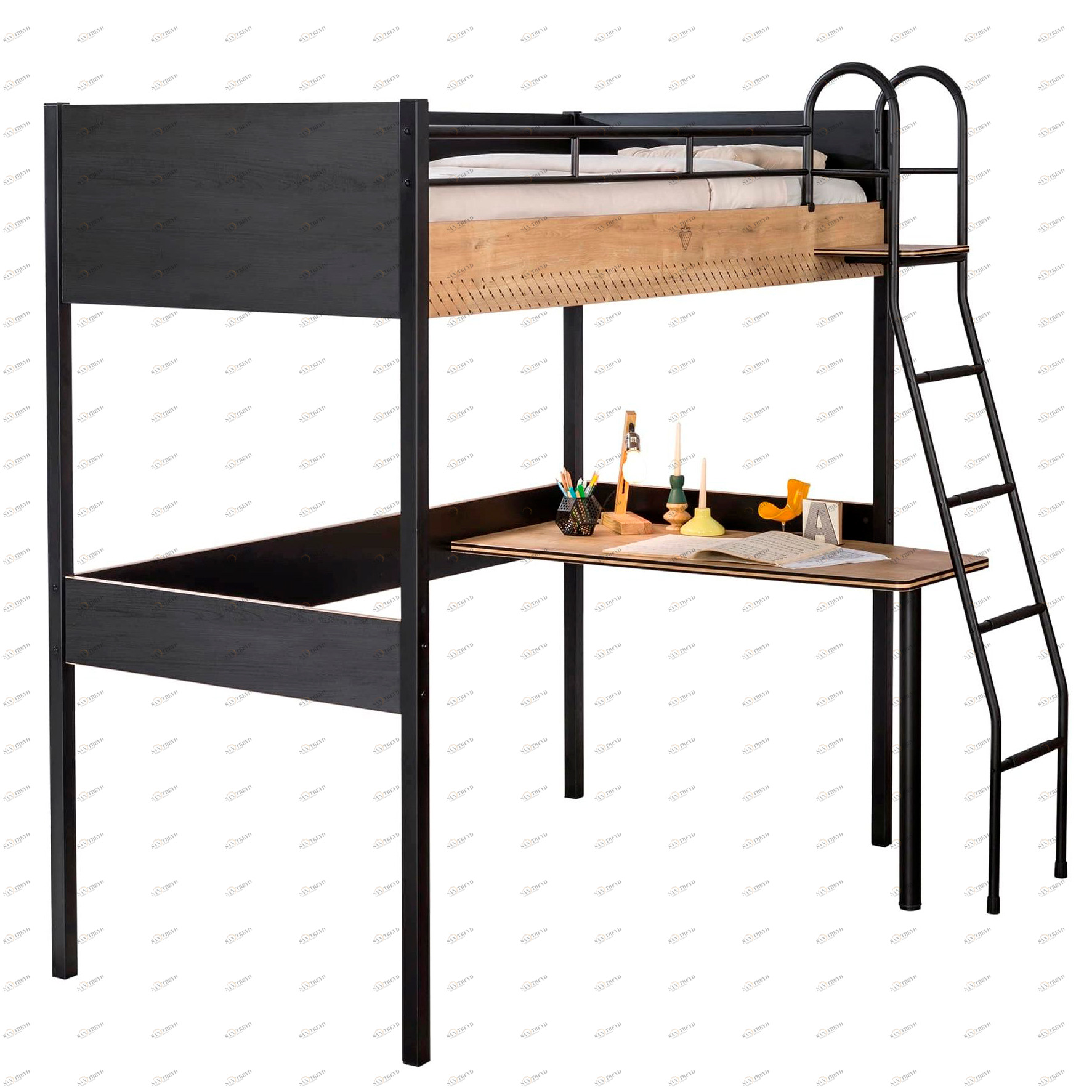 Кровать-чердак с рабочей зоной 90х190 см черная Black CILEK BLACK 00-3832353 Черный Santreyd