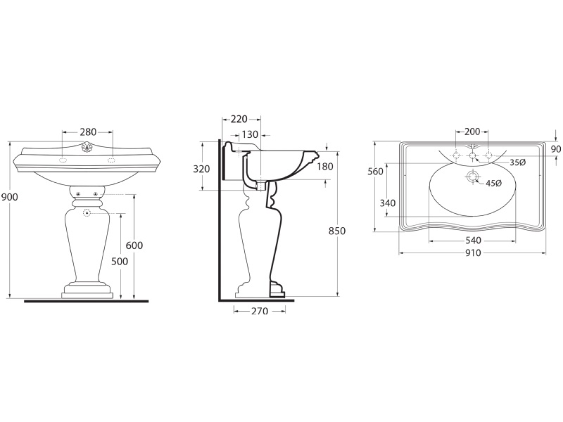 ML.IMP-25.390.bi Напольная раковина стоящая прямоугольная Migliore  - Вид №1