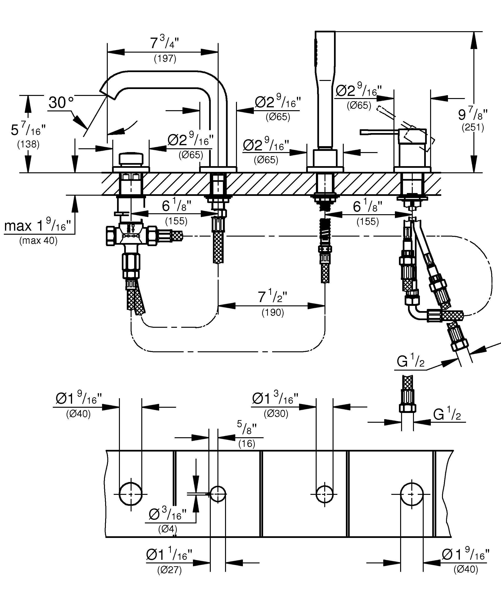 Смеситель для ванны GROHE Essence New на 4 отверстия, хром (1957800A) - Вид №1