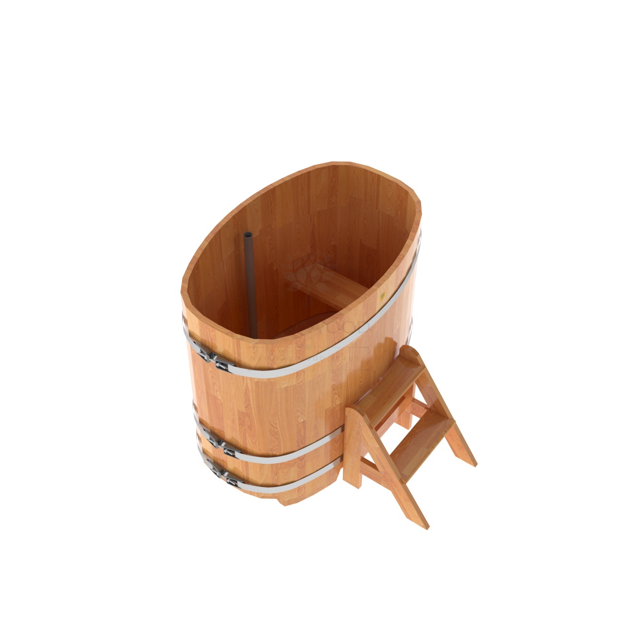 1382 Купель овальная из сращенных ламелей лиственницы 0,76х1,16х1,1 натуральная Alyarus  - Вид №1