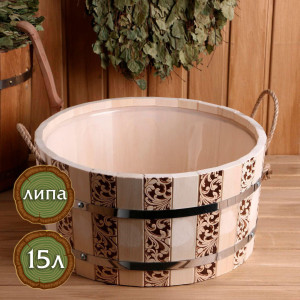 90652578 Шайка из липы 15 л круглая пластиковая вставка ручка-веревка STLM-0324064 ДОБРОПАРОВЪ