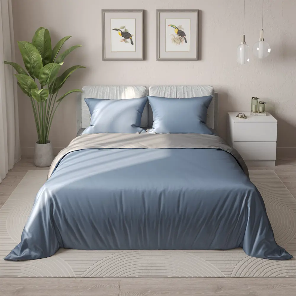 Комплект постельного белья НТК евро в нежных бежево-голубых тонах 89404954 STLM-1574119