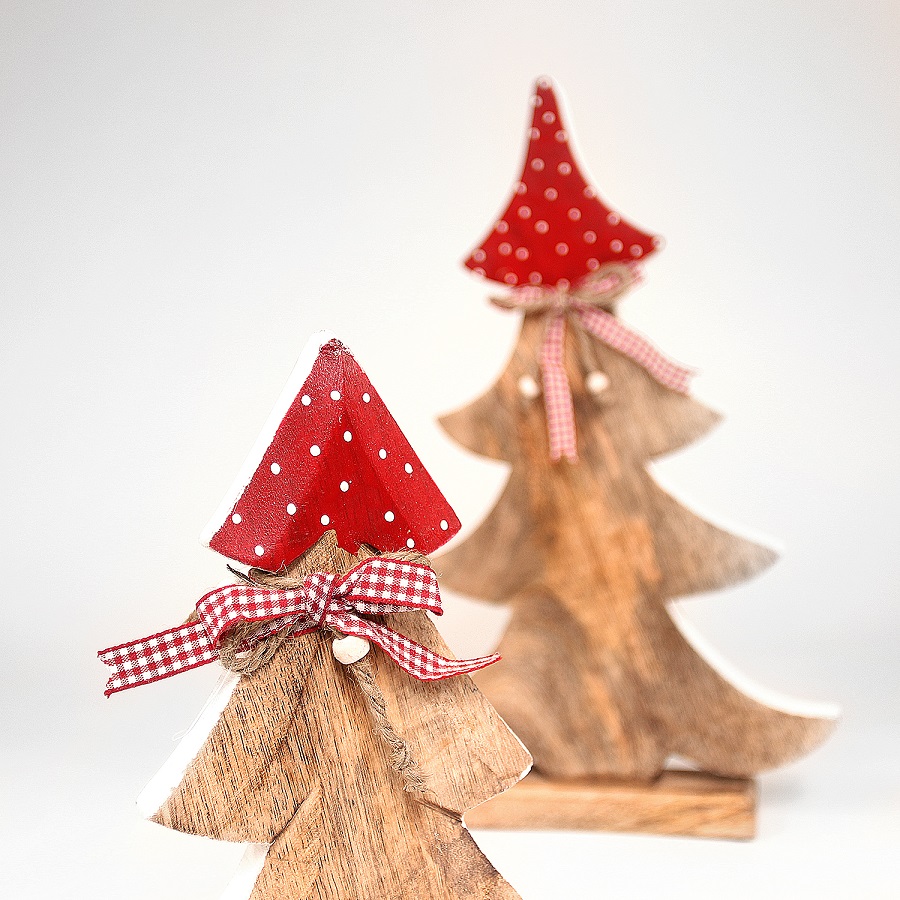 Украшение новогоднее "Ель деревянная красная в горошек" Love tree, 28х12х6 см ENJOYME  253091 Бежевый;красный;разноцветный  - Вид №5