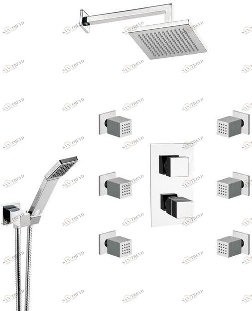 Remer Rubinetterie Термостатический душевой набор со встроенной лейкой и форсунками Qubika thermo Qt 93 7 s02