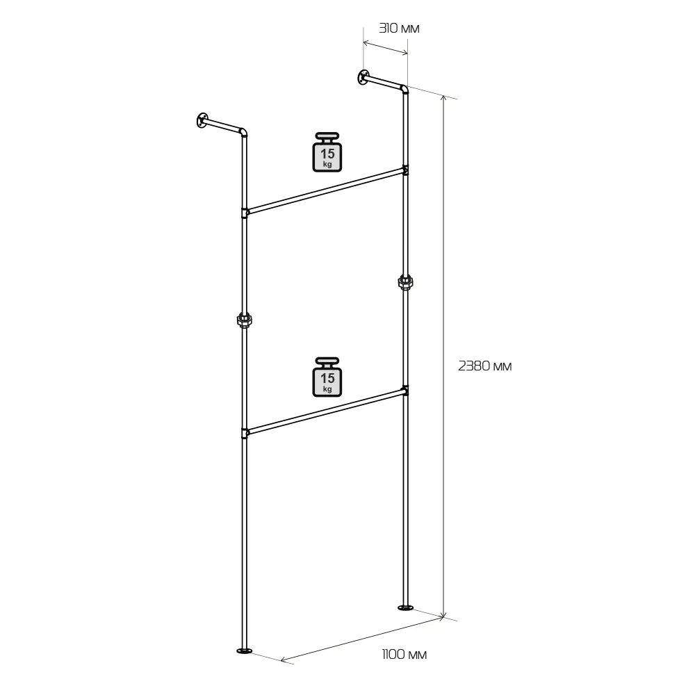 Комплект системы хранения Larvij PIPE02 7.5x100.5x8.5 см цвет черный 89367865 STLM-2197642  - Вид №1