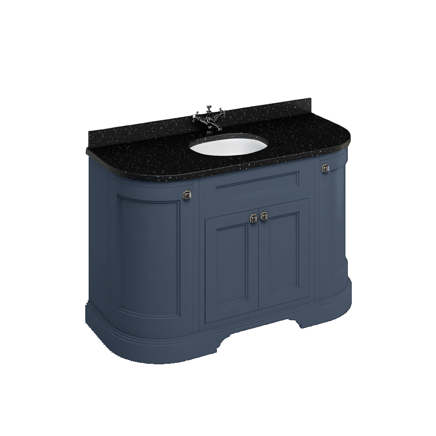 Burlington Отдельностоящий изогнутый блок 134 с черной гранитной столешницей, дверьми и встроенной белой раковиной Мэтт Уайт FC1W_BB13  - Вид №4