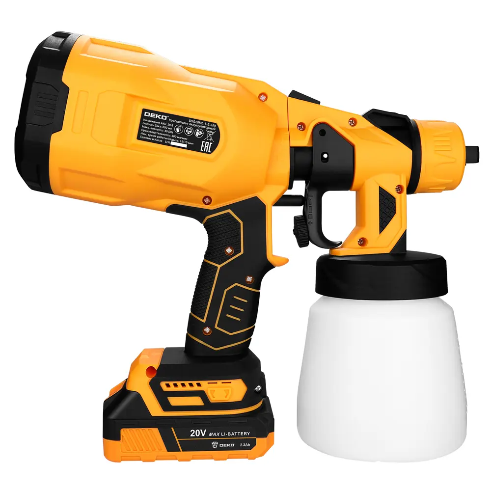 Краскопульт аккумуляторный Deko DSG20K2, 20 В Li-ion 2.3 Ач, 0.5 л/мин STLM-2190758 - Вид №7