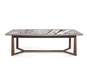 Деревянный прямоугольный обеденный стол с мраморной столешницей