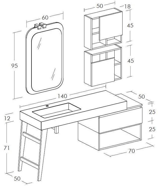 LEGNOBAGNO Тумба под умывальник с ящиками и зеркалом Freedom lineare sun-id-1423803 - Вид №3