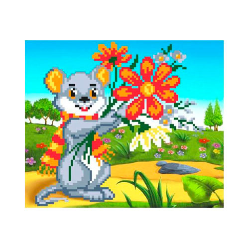 4071 Канва/ткань с рисунком Рисунок на шелке 22 см х 25 см "Мышка" Матренин посад 