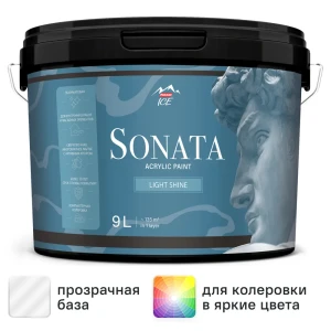 Краска для стен и потолков Parade Sonata Light Shine моющаяся полуматовая прозрачная база С 9 л
