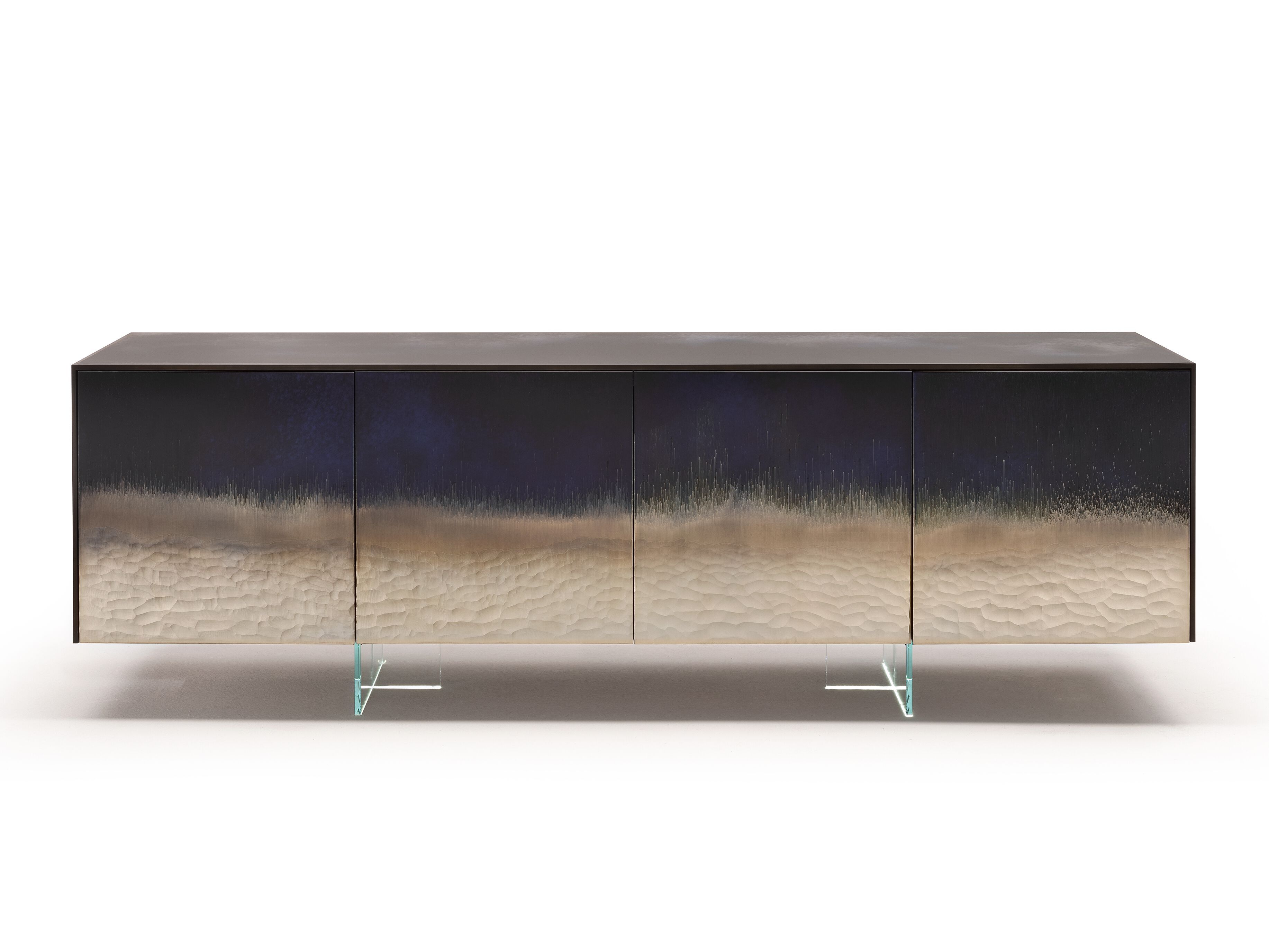 Деревянный шкаф со встроенным освещением и распашными дверями, покрытыми стеклом ARTE VENEZIANA итальянские пейзажи ARCH-00089113