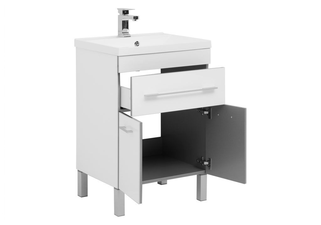 Тумба с раковиной Aquanet Верона NEW 58 белый (напольная 1 ящик 2 дверцы) 0018250700204117 - Вид №1