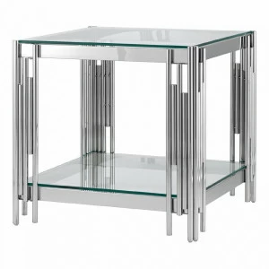 Журнальный столик стеклянный прозрачный с основанием серебро 55х55 см "Гэтсби" STOOL GROUP  00-3881913 Серебро