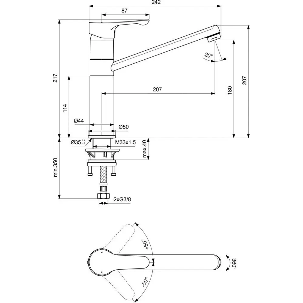 Смеситель для кухни Ideal Standard Alpha цвет чёрный/хром 83429746 STLM-2018700 - Вид №6