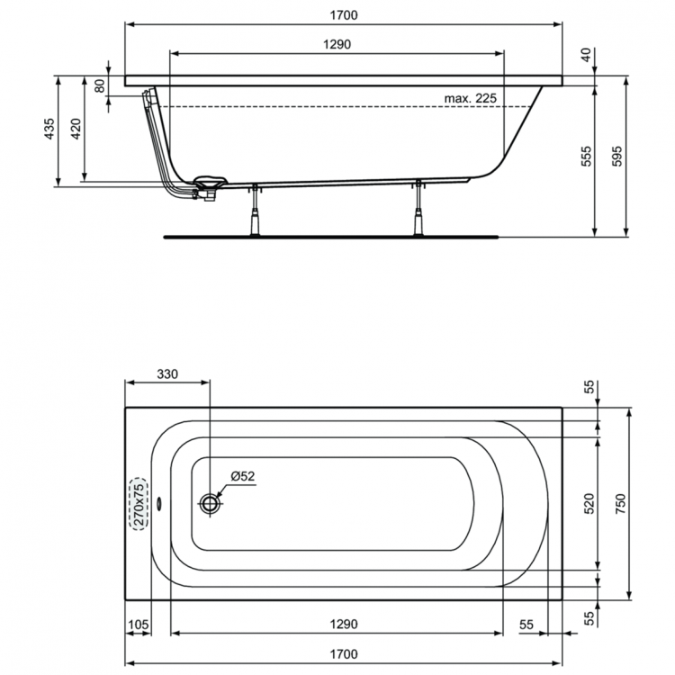 W004501 Прямоугольная ванна 170х75 см Ideal Standard SIMPLICITY - Вид №4