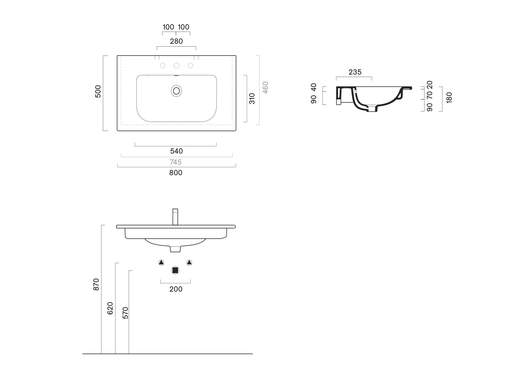 Одиночный прямоугольный умывальник CERAMICA CATALANO Italy ARCH-00141176 - Вид №1