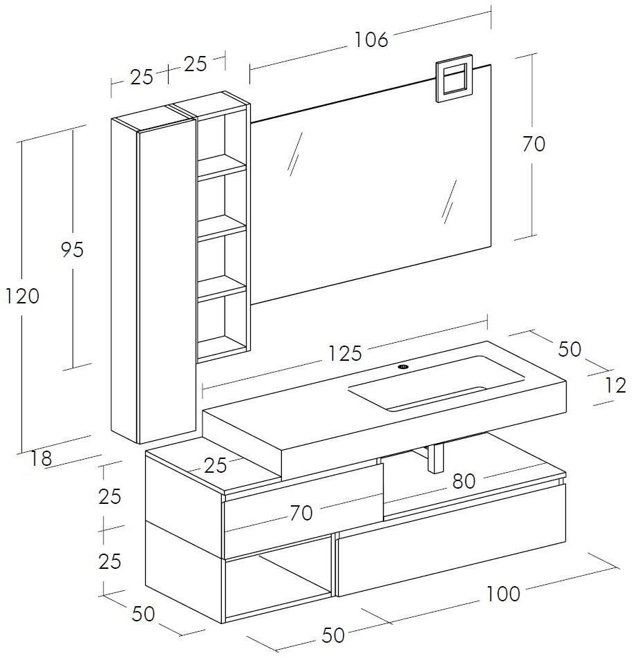 LEGNOBAGNO Тумба под умывальник с зеркалом, лакированная HPL Freedom lineare sun-id-1367087 - Вид №3
