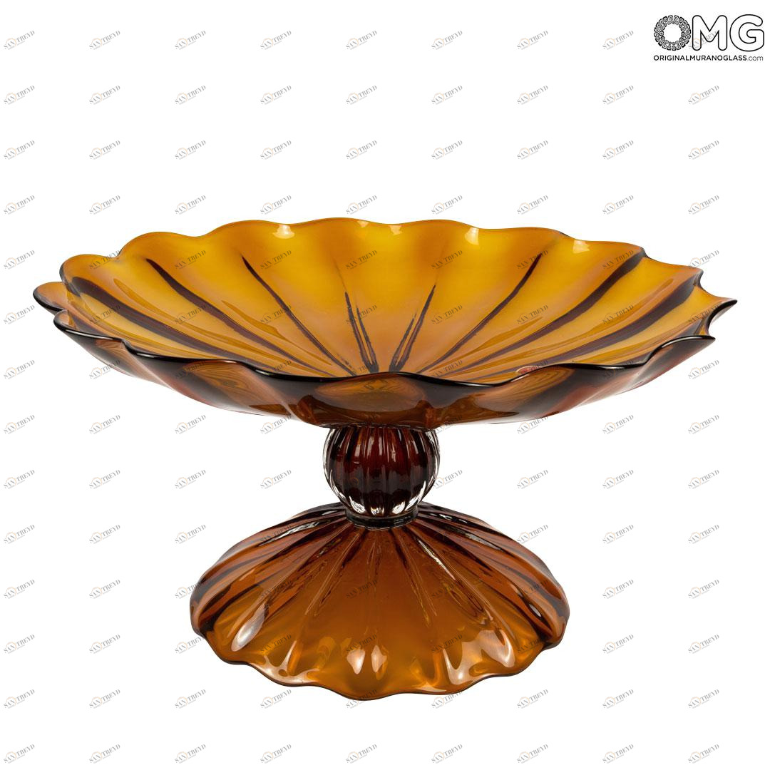 2910 ORIGINALMURANOGLASS Декоративная чаша Орхидея - янтарь - Original Murano Glass OMG 38 см 