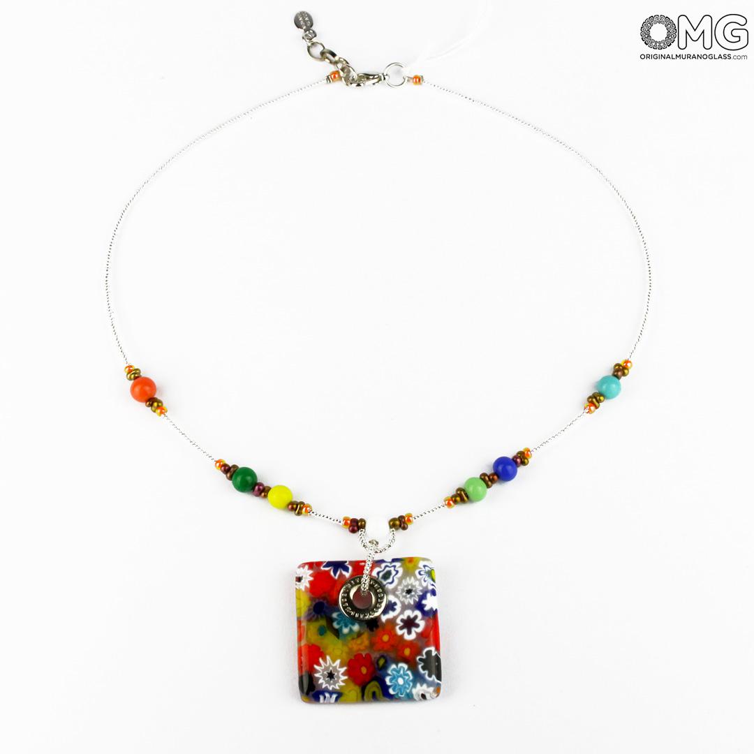 3314 ORIGINALMURANOGLASS Ожерелье с квадратной подвеской - миллефиори - Original Murano Glass OMG 45 см  - Вид №1