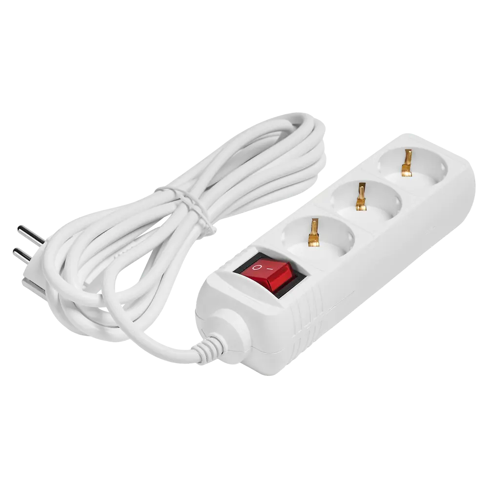 Удлинитель бытовой Skybeam 3x0.75 3 м 3 розетки с заземлением 2300 Вт с выключателем цвет белый STLM-2186439 - Вид №1