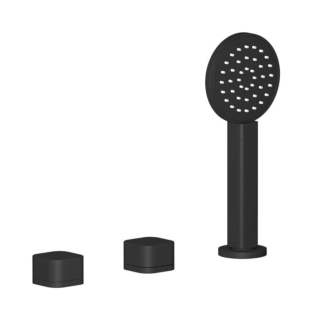 Смеситель на бортик ванной на 3 отверстия с изливом, дивертером и душевым гарнитуром. WE ARE IB eo397np_1 Matt Black Elio