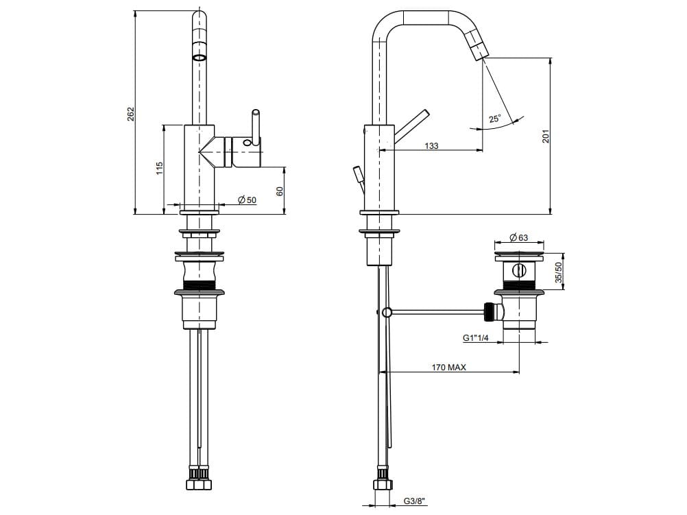 Однорычажный смеситель для раковины с высоким верхом Rubinetterie Frattini Pepe XL ARCH-00121832 - Вид №8