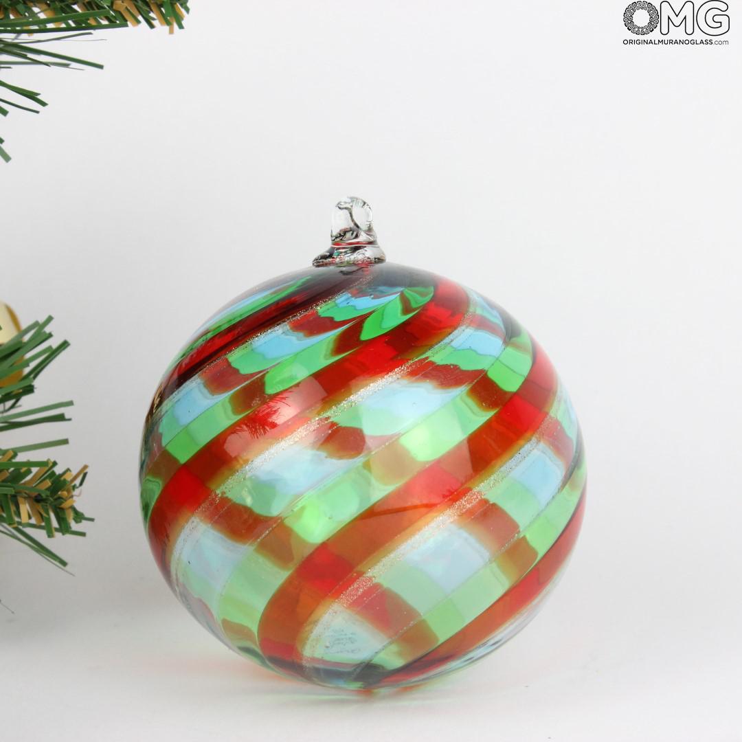 2634 ORIGINALMURANOGLASS Ёлочный шар Fantasy - зелёная спираль - MURANO GLASS XMAS 8 см  - Вид №1