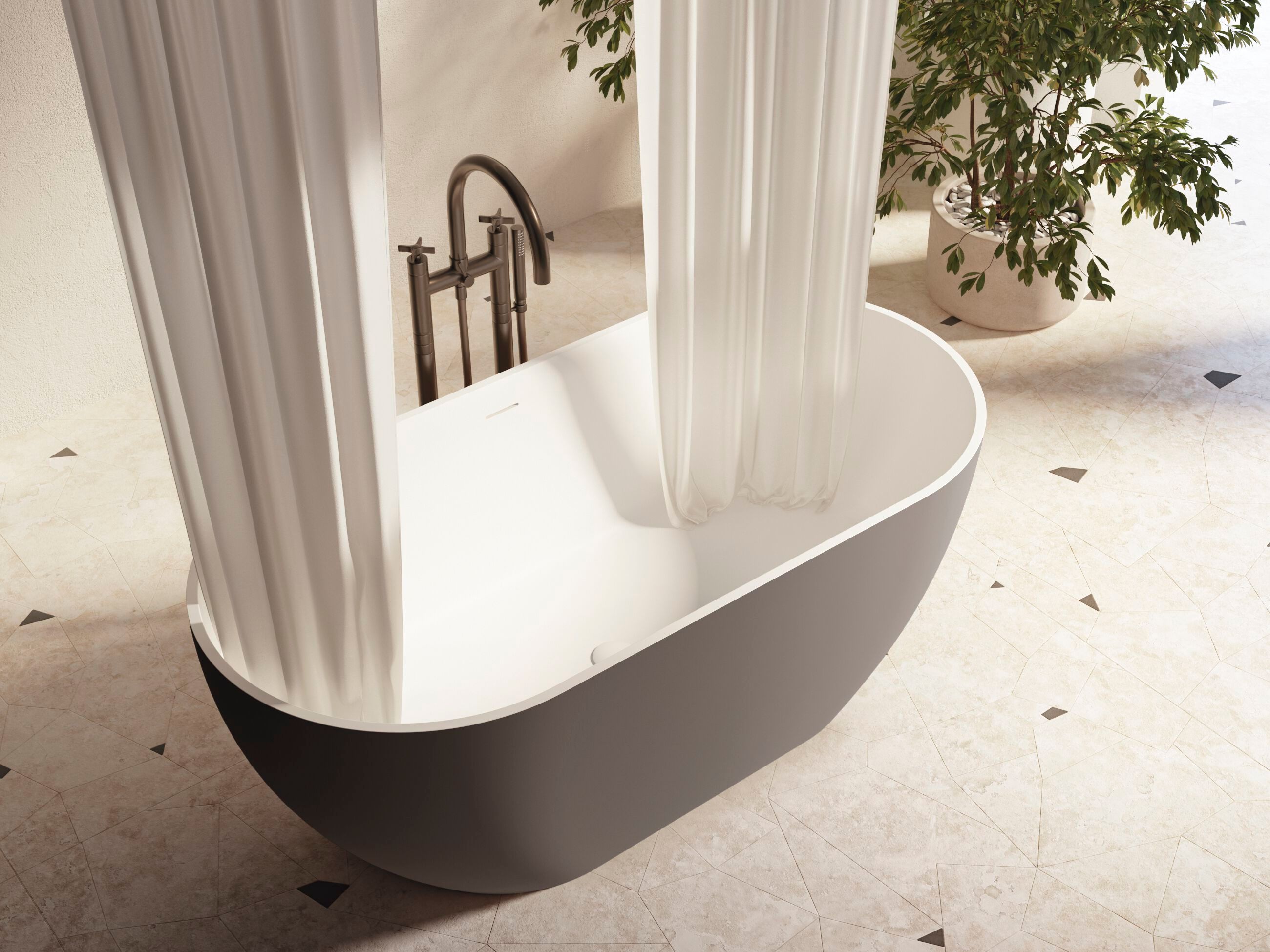 Овальная ванна в центре комнаты в твердой поверхности Gruppo Treesse мебель для ванной комнаты-отдельно стоящие ванны ARCH-00027375