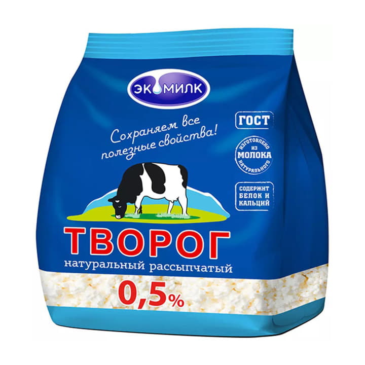 Творог 0,5% обезжиренный рассыпчатый Экомилк 180 г БЗМЖ Santreyd 21168 - Вид №1
