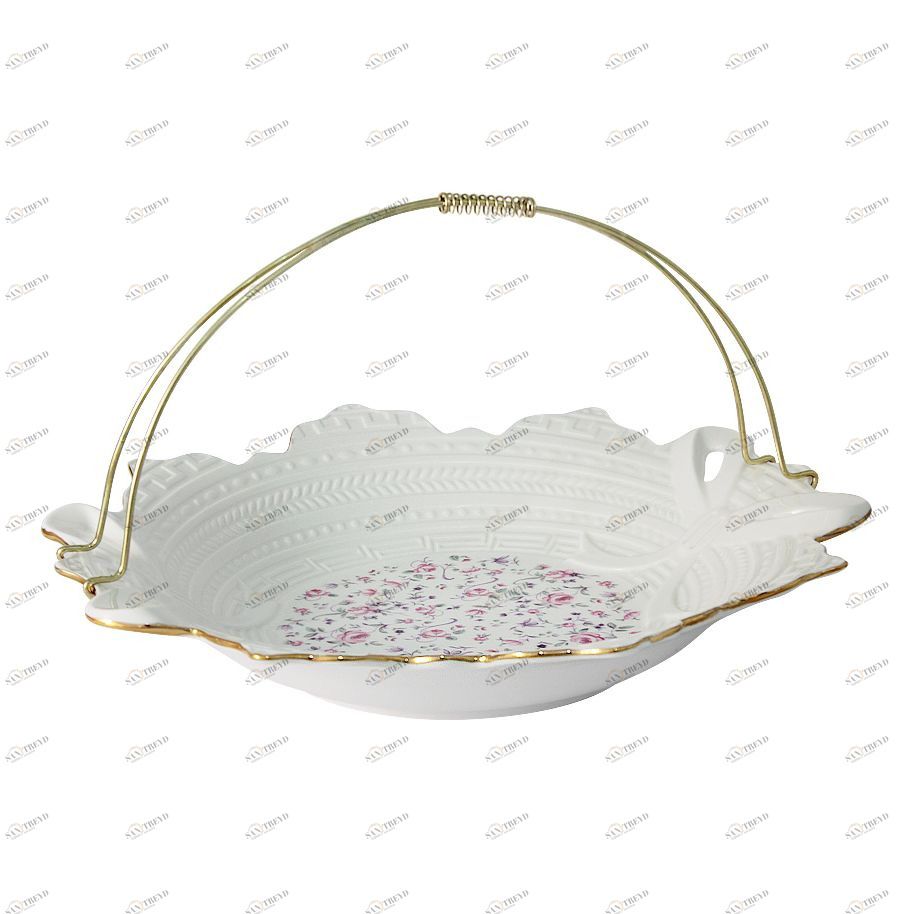 Конфетница фарфоровая с ручкой бело-розовая "Стиль" COLOMBO СТИЛЬ 00-3946601 Белый;розовый