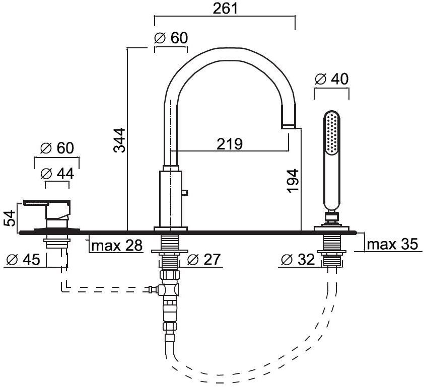 Rubinetteria Giulini Смеситель для ванны на 3 отверстия с переключателем Deluxe - surf F5865bddl - Вид №1