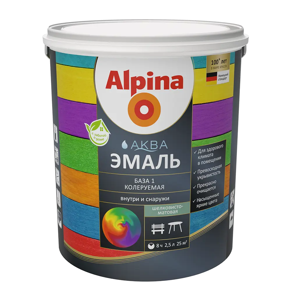 Эмаль Alpina Аква полуматовая База 1 цвет белый 2.5 л STLM-2182596