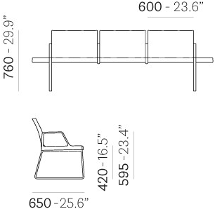 Pedrali Скамейка с подлокотниками Plural P02013/14/16/2019 - Вид №5