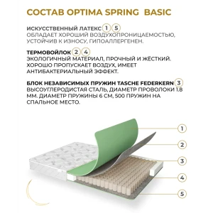 91437728 Матрас Davi Sleep Optima Spring Basic 160x200x17 см независимый пружинный блок, двуспальный STLM-1340166