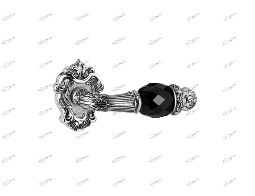 0R7441.N00.53 Набор дверных ручек на розах с черными кристаллами swarovski Хром с черной патиной Mestre 