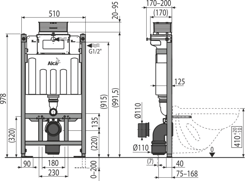 Скрытая система инсталляции для сухой установки (для гипсокартона), управление сверху или спереди ALCAPLAST AM1181000SÁDROMODUL - Вид №1