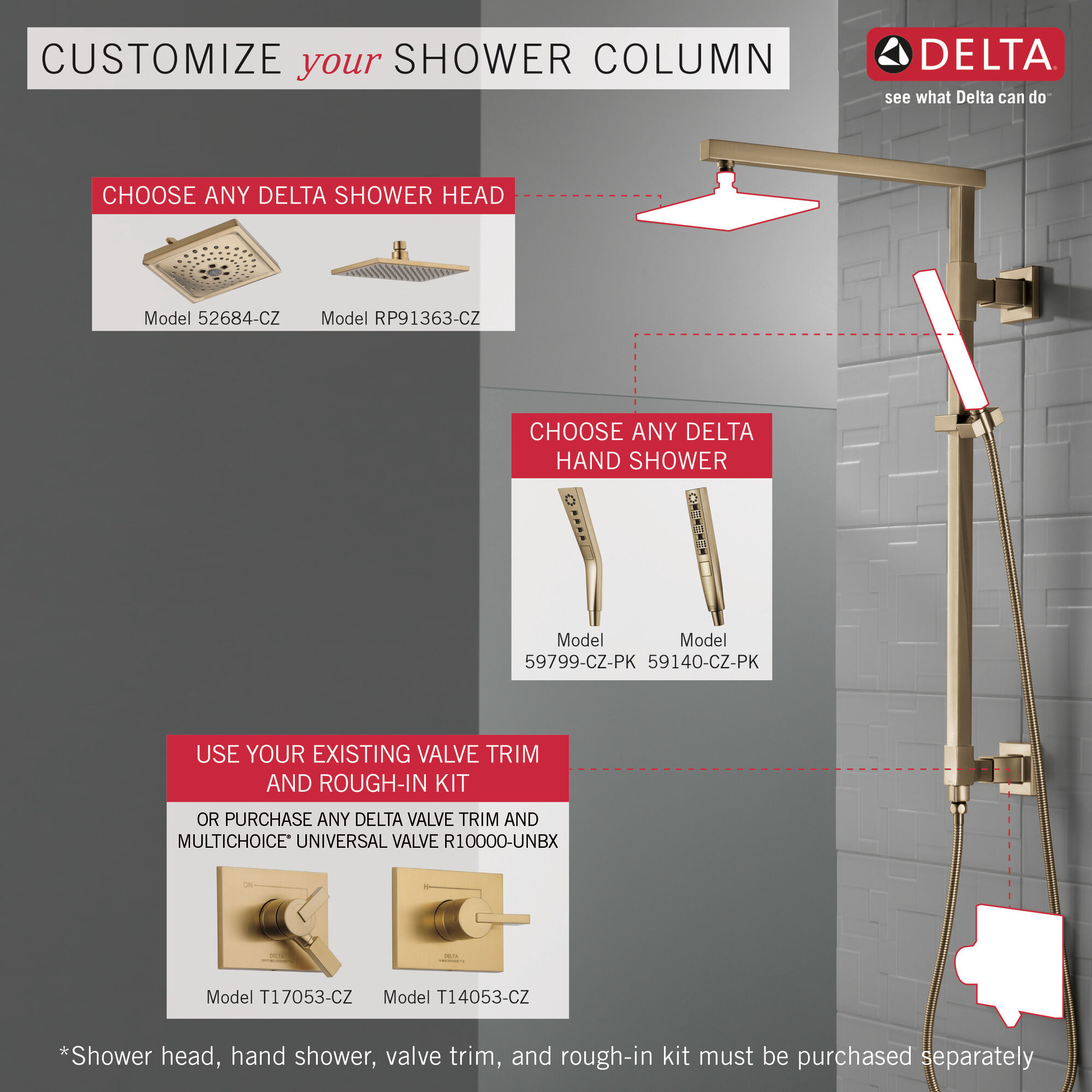 58420-CZ Душевая колонна угловая 26 дюймов Delta Faucet Universal Showering Шампанское бронза  - Вид №1