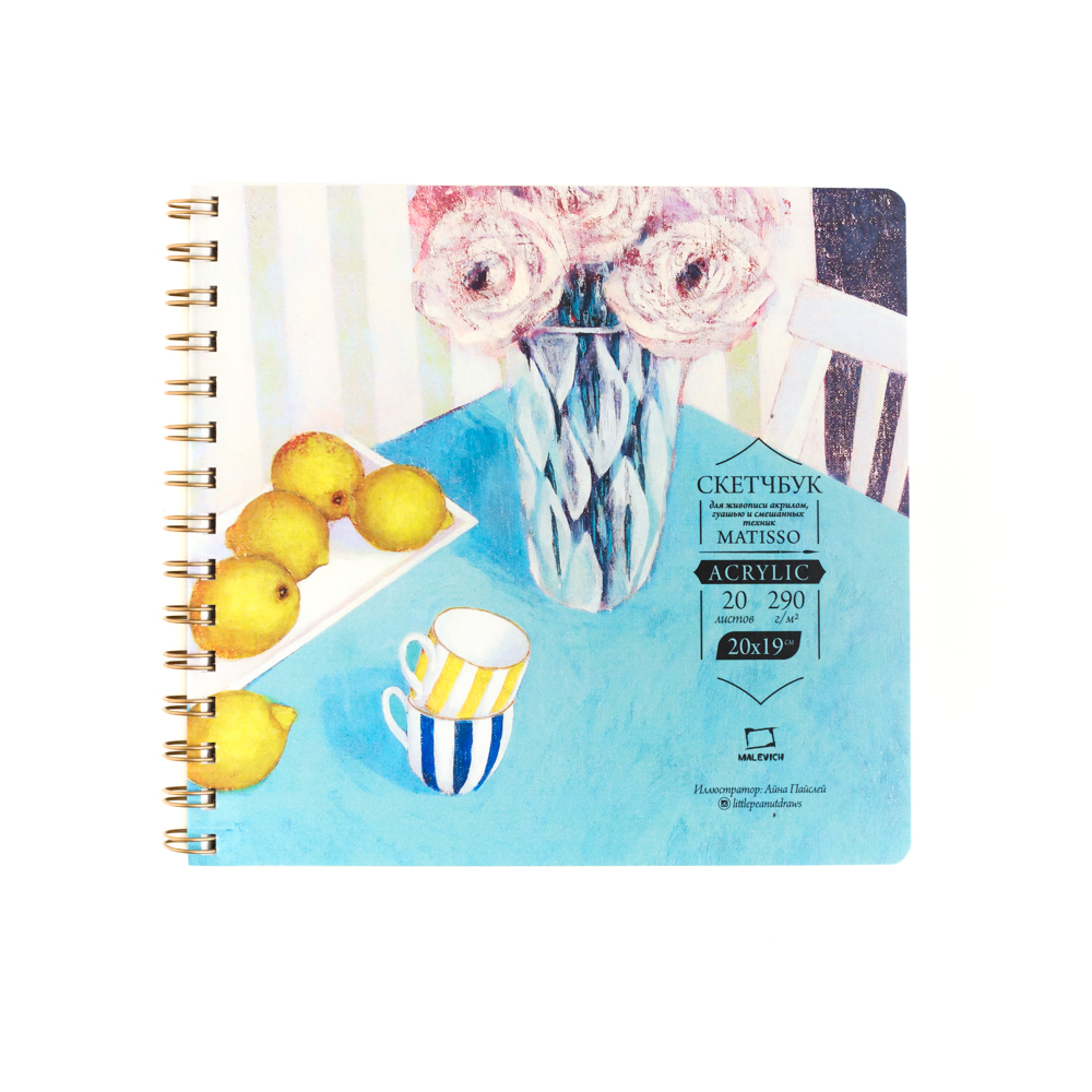 401600 Скетчбук для акрила "Matisso" 290 г/м2 19 х 20 см на спирали 20 л. Малевичъ 